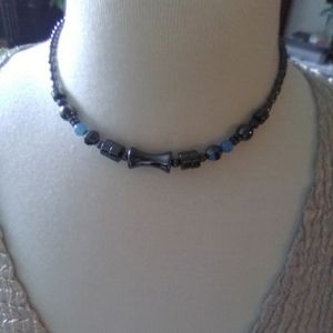 Hematite stone beaded choker necklace